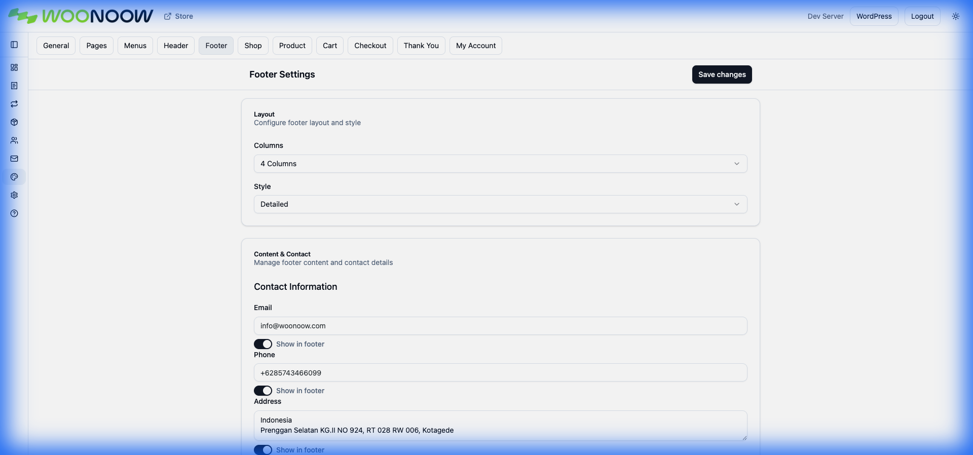 Footer Settings