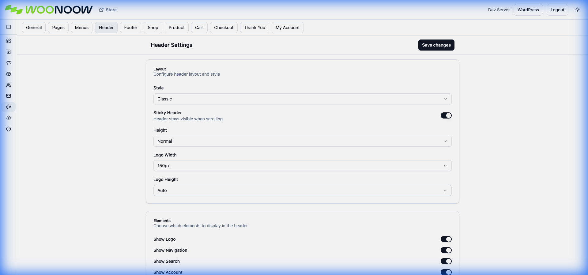 Header Settings